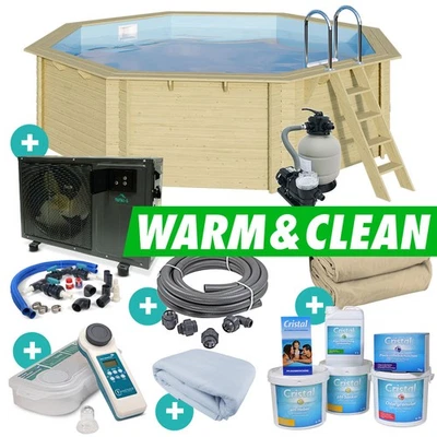 Holzpool SET "WARM & CLEAN" Achteck Folie sandfarben 4,70 x 4,70 x 1,24 m Becken - Bild 1 von 4