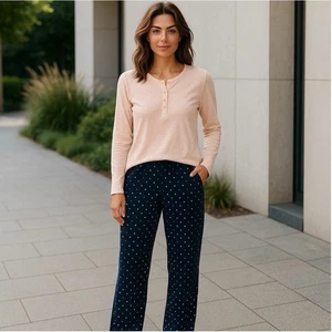 Talbots Damen Pyjama Set Nachtwäsche Oberteil Hose gepunktet Größe M Neu mit Etikett - Bild 1 von 8