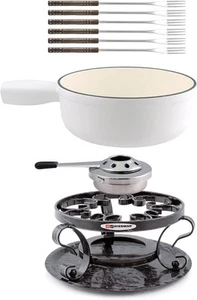 Swissmar Lugano 9 Piece Cast Iron Fondue Set - Matte 2 Quarts, White - Imagen 1 de 6