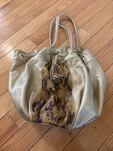 Vintage Chi By Carlos Falchi Snakeskin Gold Round Bucket Bag - Picture 1 of 8