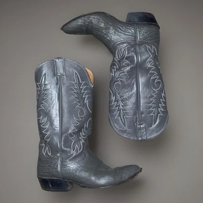Vintage Nocona Western Cowboy Boots Men’s Size 8 EE Gray 80’s Cowboy Boots Rare - Imagem 1 de 4