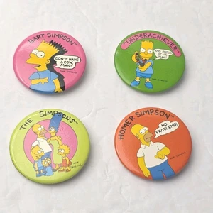 The Simpsons Vintage Knöpfe Bart Homer Underachiever 4 Stück von 1989 - Bild 1 von 4