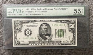 1928A $50 Federal Reserve Note Chicago FR#2101-G PMG 55 EPQ - Picture 1 of 2