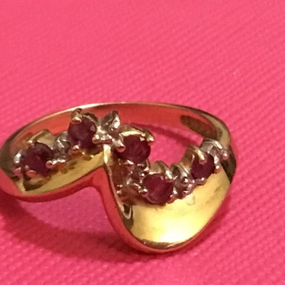 Vintage Diamond And Ruby  10 K Yellow Gold Ring Size 6 - Image 1 of 4