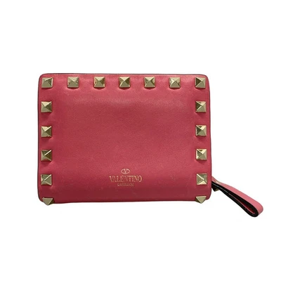 Carteira bifold autêntica VALENTINOGARAVANI Rockstud couro ouro rosa ferragem - Imagem 1 de 4