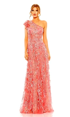 NWT, MAC DUGGAL 68512  One-shoulder A-line Dress in Coral Size 12 #LD094 - Image 1 of 4