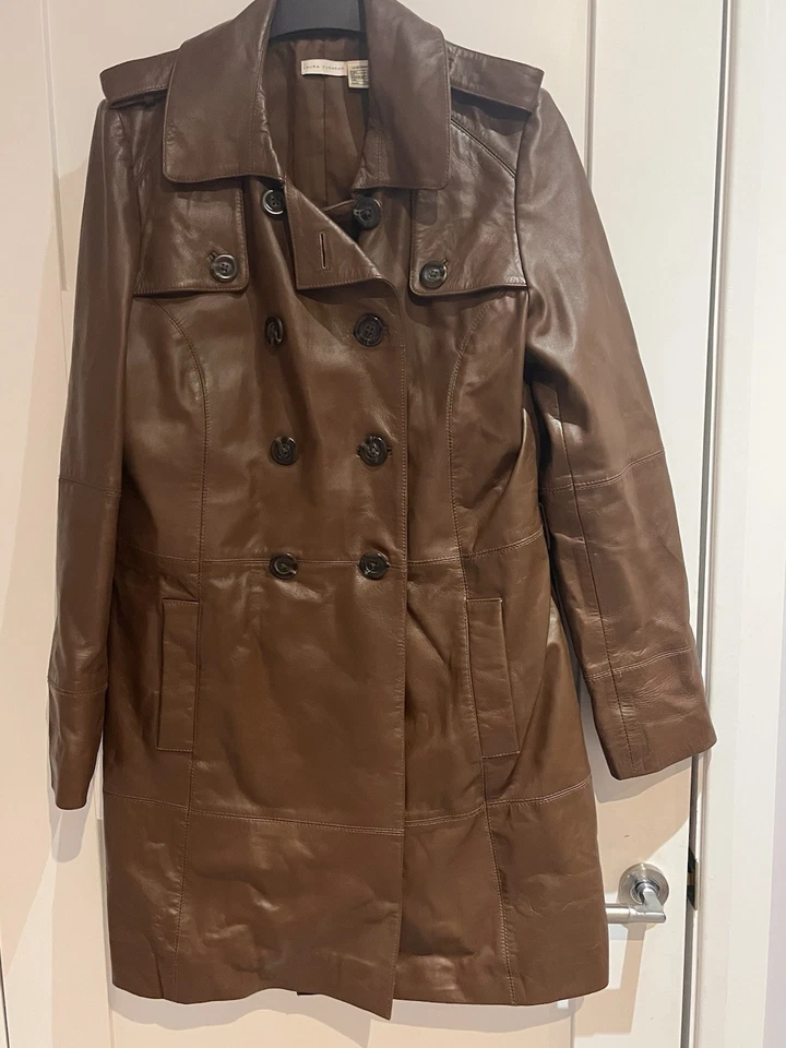 Ladies Genuine Leather Brown Trench Coat Size 16 - Image 1 of 4