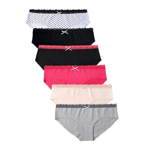 6PK Womens Cotton Underwear Lace Hipster Panties Briefs Assorted Colors - Picture 1 of 8