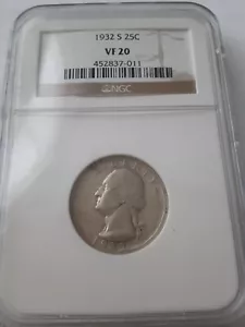 KEY DATE!! NGC Graded VF 20 1932-S WASHINGTON QUARTER - Picture 1 of 3