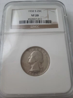 KEY DATE!! NGC Graded VF 20 1932-S WASHINGTON QUARTER - Image 1 of 3