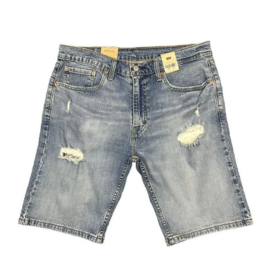 Levis Men's 405 Ripped Shorts Size 31-36 Light Blue Casual Regular Fit Stretch - Image 1 of 4