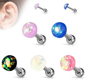 1pc Opal Glitter Dome Top Tragus Helix Cartilage Ring Barbell 16g 1/4"