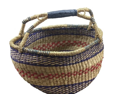 Bolga Korb Einkaufskorb Afrika Ghana Tasche mit Henkel Seegras geflochten bunt - Bild 1 von 4