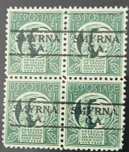 SMYRNA, GA Type 728 Precancel On A 1 Cent Freedom Of Speech Block Of 4 Stamp - Picture 1 of 1