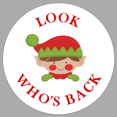 THE LITTLE LABEL COMPANY Circular Elf Look Who's Back Stickers Christmas Gift Bag Seals Sweet Cone Labels