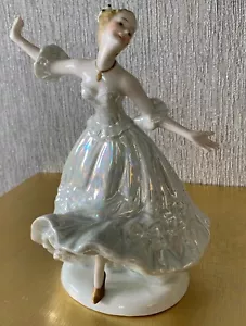 FIGURA DE PORCELANA LEONTO SEÑORA MUÑECA ESTILO ART DECO VESTIDO LUSTRE PERFECTO - Imagen 1 de 7