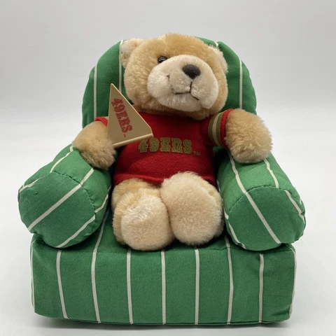 VINTAGE HTF Russ San Francisco 49ers Bear Plush Sitting In Field Green Chair Cover