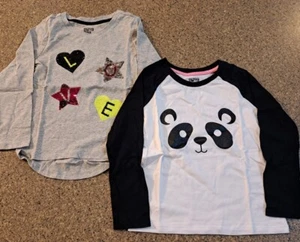 NEW Spotted Zebra Girl's 2 Pack Love & Panda Long Sleeve T-Shirts Size Large - Picture 1 of 1