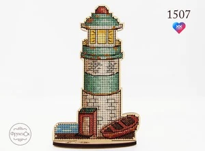 DIY Cross stitch kit on wood "Lighthouse" 5.7x3.5 in / 14.5x9.0 cm - Picture 1 of 5