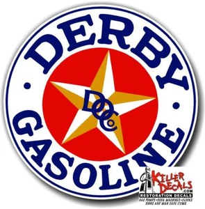 (DERB-2) 3" 1929-49 DERBY BLANCO GASOLINA VINILO CALCOMANÍA LATA ACEITE BOMBA GASOLINA LUBSTER - Imagen 1 de 1