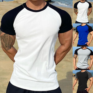 Men Tight Muscle Short Sleeve T-Shirt Gym Sport Tee Shirts Casual Tops Pullover♪
