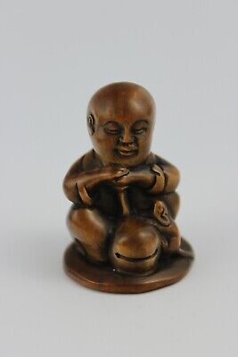 19th Century Japanese Netsuke Buddha/ Rat Playing Hand Carved Boxwood 5cm Signed • 325.52$
