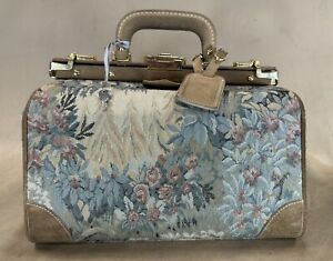 VINTAGE FRENCH LUGGAGE CO Floral Paradise SUEDE TAPESTRY  14” Doctor Style Tote