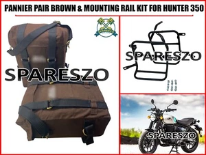"PANNIER PAIR, BROWN & MOUNTING RAIL KIT" FIT FOR ROYAL ENFIELD HUNTER 350 - Picture 1 of 21
