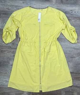 Nuevo con etiquetas Vestido Soft Surroundings Go Lively Traverse Amarillo Manga con lengüeta enrollable Talla L Foto 1 de 4