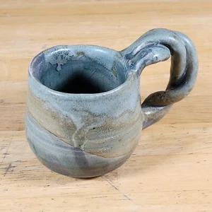 Jarrón de colección artesanal de gres lanzado a mano arte cerámica taza pequeña 3" firmado niñera - Imagen 1 de 13