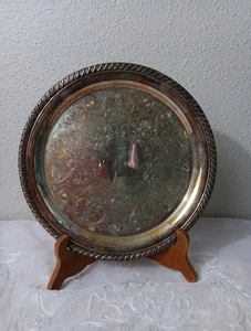 Vintage Wm Rogers Silber Teller 10" Rund Serviertablett 870 Geflochtenes Seil Rand - Bild 1 von 4