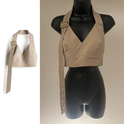 *CHEAP RRP £65* Multiple Sizes New H&M Designer Rokh Twill Bra Top Beige Size M - Image 1 of 4