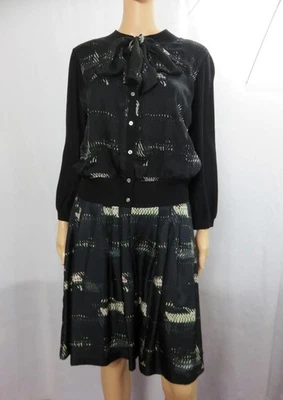 DKNY 2 Piece Dress SZ 10/Top Blue SZ M Silk Flared Skirt Button Down Top W/Tie - Image 1 of 4