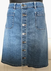 Torrid Womens 22W Med Rinse Blue Denim Skirt Button Front Pockets Belt Loops - Picture 1 of 4