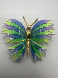 Vintage Butterfly Brooch Pin Enamel Gold Tone Costume Jewelry - Picture 1 of 10