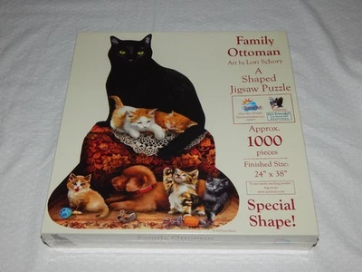 Lori Schory "Family Ottoman" 1000 pc. Cat Shaped Jigsaw Puzzle ~ Sunsout ~ NEW - Image 1 of 4