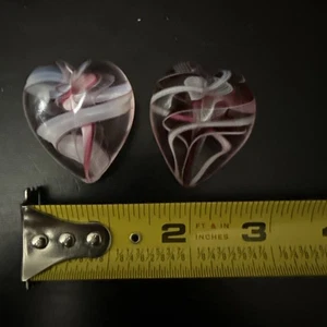 Steven Maslach Glass Ribbon Heart Cuneo Furnace Red White Swirl Latticinio Lot 2 - Picture 1 of 3