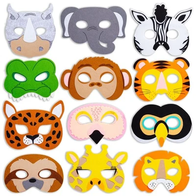 12 Pack Felt Animal Masks for Kids, Jungle Safari Party Favors (7x7.2 in) - Image 1 of 4
