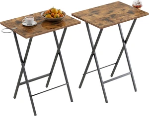 Mesa Plegable TV Bandeja de Comida Juego 2 Portatil Sala Taza Marrón Antiguo - Imagen 1 de 12
