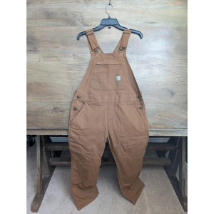Carhartt Bib Overalls Women's Small Brown Canvas Rugged Flex Workwear Loose Fit - Picture 1 of 3