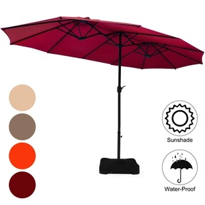 15Ft Double Side Market Umbrella Patio Garden w/ Crank Stand Sand Bag Wine - Picture 1 of 6