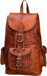 Men's Vintage Genuine Brown Travel Rucksack Leather Backpack Bag - Picture 1 of 4