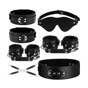 6 Pcs Bondage Kit Restraints Toys Adjustable Leather Handcuffs Thigh Cuffs An... - Picture 1 of 6