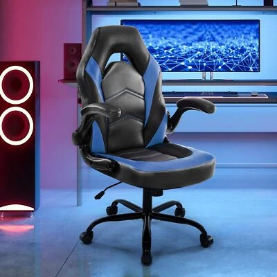Blue PU Leather Gaming Chair. Ergonomic. Adjustable for Executive Desk. Computer - Image 1 of 4