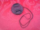 58mm Pinch Snap-On Generic Camera Black Plastic Lens Cap w/Attached String Leash