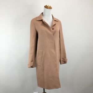 THEORY Brown Womens sz Small Virgin Wool Mix DAFINA Saxton Button Trench Jacket
