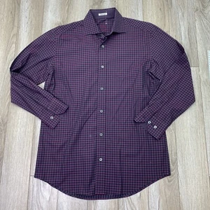 Bugatchi Uomo Button Down Shirt Mens Small Purple Check Long Sleeve - Picture 1 of 10