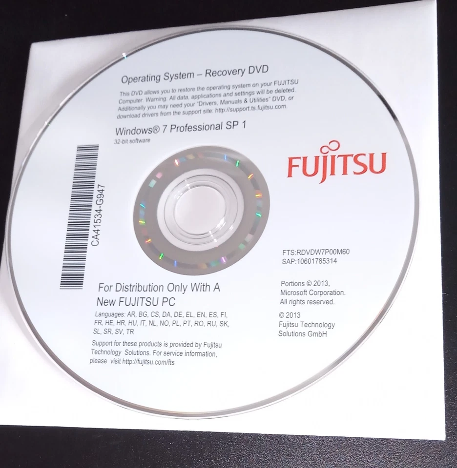 Fujitsu Operating System Recovery CD DVD Software Boot  Win 7 pro 32 Bit repair - Bild 1 von 1