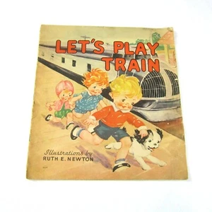 Vintage 1936 Linen Childrens Book Lets Play Train Whitman Ruth Newton 13x12 RARE - Picture 1 of 12