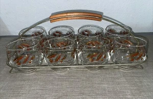Mid-Century Modern Roly Poly Whiskey Glass Set Of 8 With Caddy - Picture 1 of 12